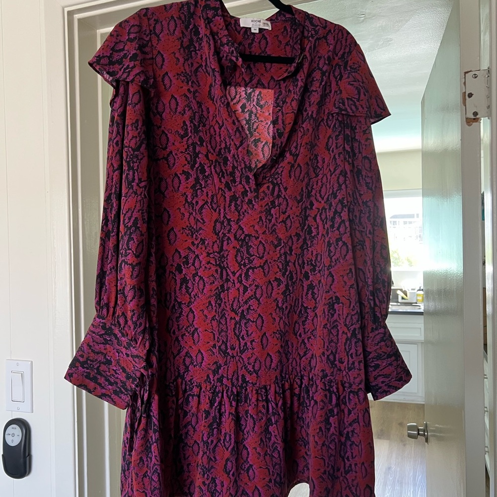 Koché Clothing long sleeve red/pink/black snakeskin dress with buckle sleeve